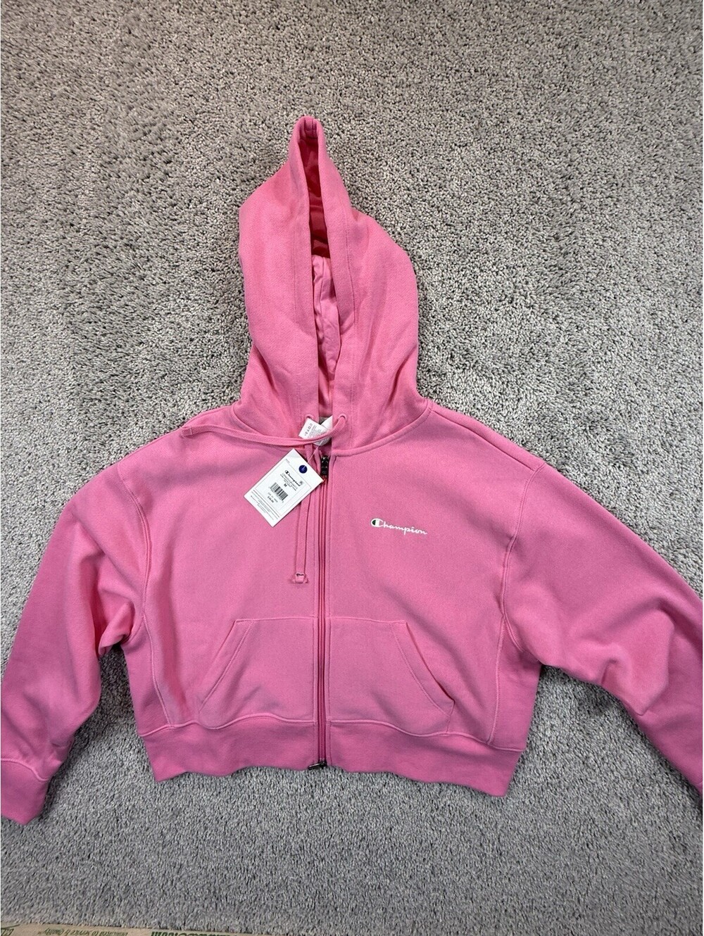 NWT Champion Women’s Iconic Cropped Full Zip Hoodie Pink Cosmos Size Medium $38